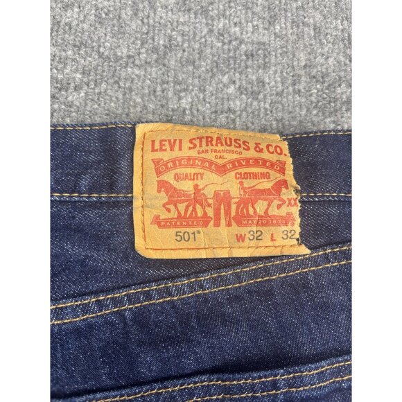 Levis 501 Jeans Mens 32x32 Dark Wash Blue Button Fly Waterless Denim Straight - Picture 7 of 10